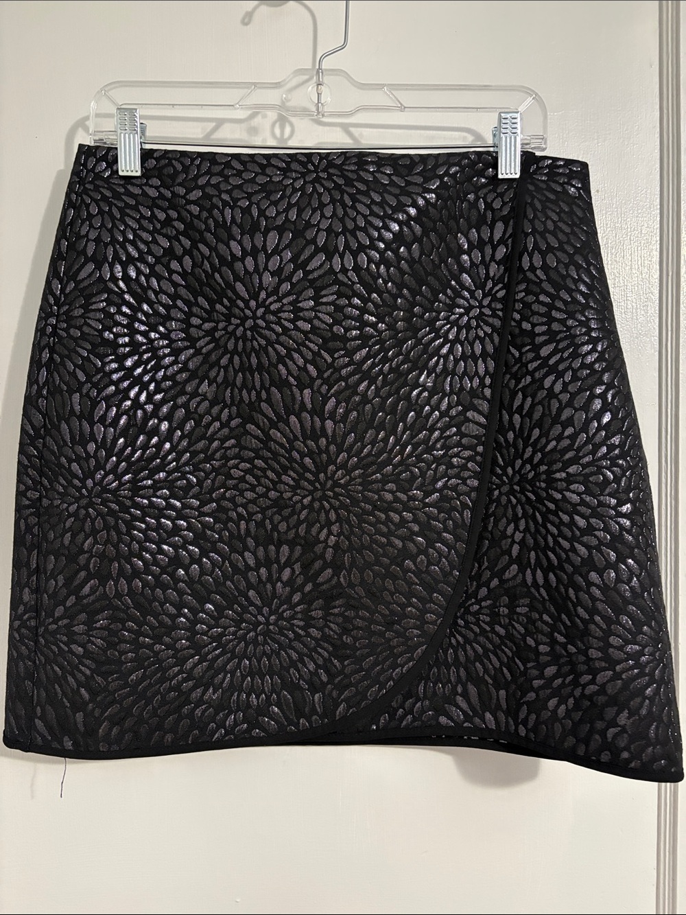 Loft Black Floral-Textured Wrap Mini Skirt